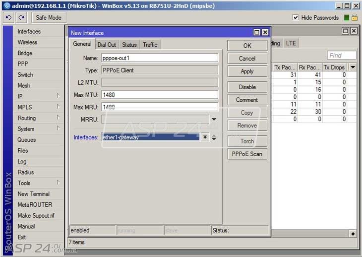 Mikrotik RouterBoard RB751U-2HnD. PPPoE Client ether1