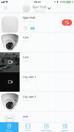 Для просмотра видеопотока, откройте камеру в приложении Ajax Security System
