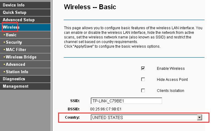 Wireless (Беспроводной режим) – Basic (Базовые настройки).