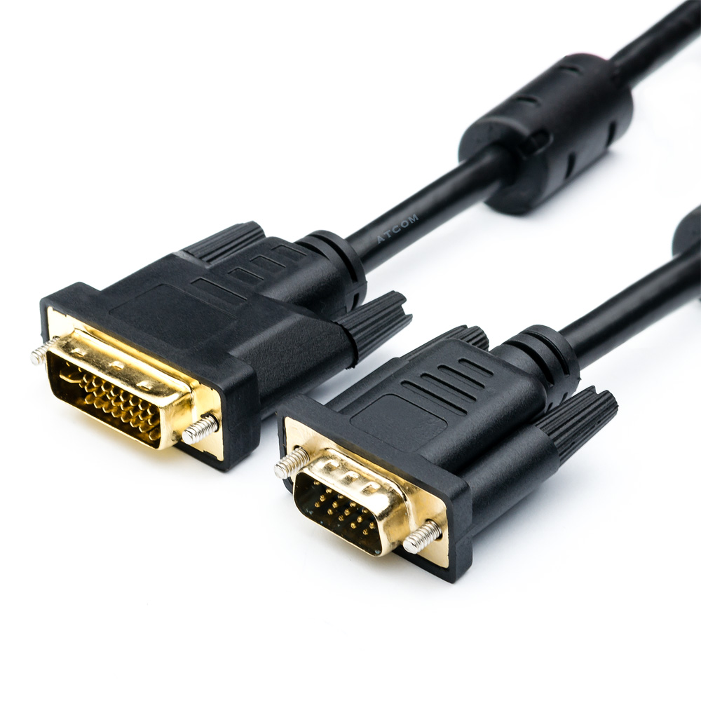 Купить кабель для пк. Кабель ATCOM VGA DVI I Dual link at 6143. ATCOM VGA DVI-I Dual link ат6143 1.8 м. Кабель ATCOM VGA - VGA (ат7789) 1.8 м. Кабель ATCOM DVI-D - VGA (at9214) 0.1 м.