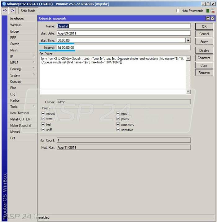 Count reset. Mikrotik 2011 сброс. Микротик запуск скрипта по расписанию. Как сбросить микротик. ROUTERBOARD 411l на заводские настройки.