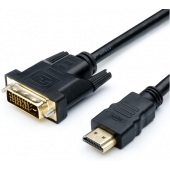 Кабель HDMI - DVI 5 m (24 pin, 2 феррита, черный, пакет), AT9154 Кабель HDMI - DVI 5 m (24 pin, 2 феррита, черный, пакет), AT9154