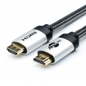 Кабель HDMI 2 m (HIGH speed, Metal gold, в чулке, в пакете), AT3781